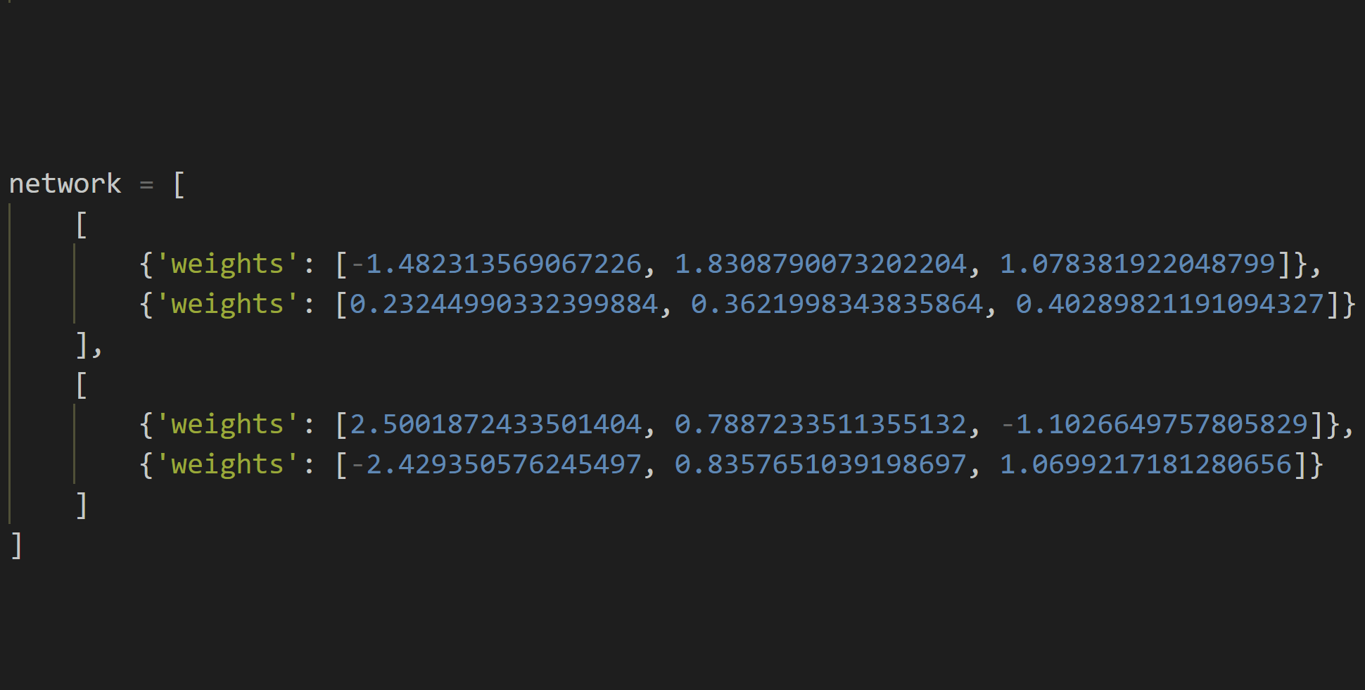 Hard Coded Neural Network Code